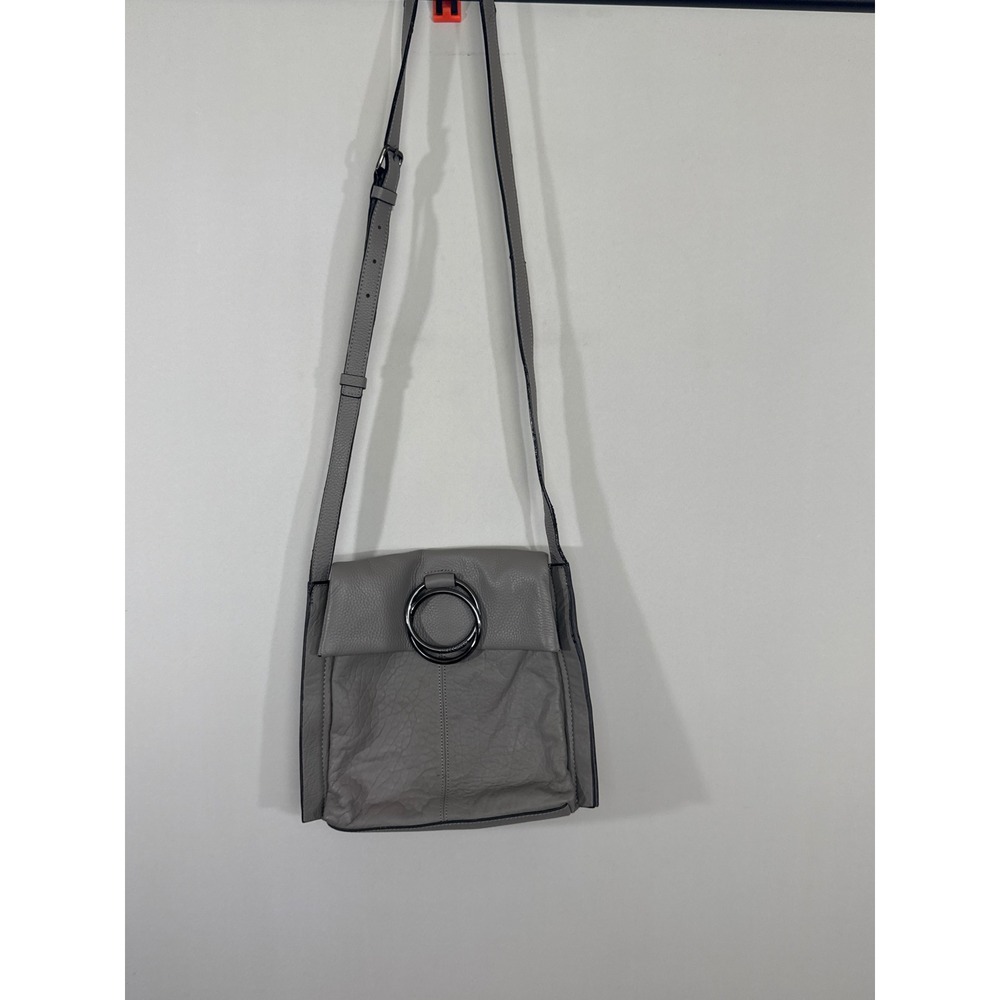 Vince Camuto Grey‎ Pebbled Leather Crossbody Bag Ring Detail Adjustable Strap